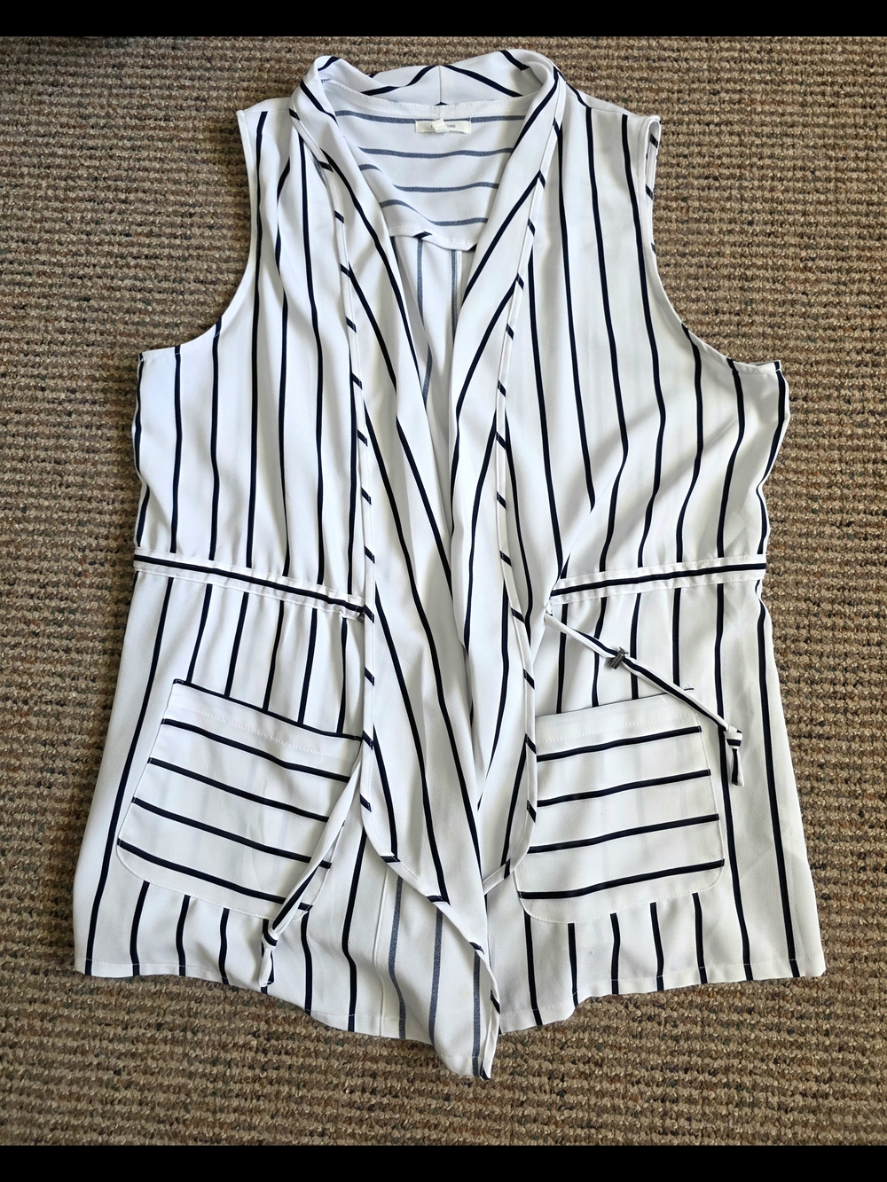 Maurices Sleeveless White & Blue Striped Drape Front Top